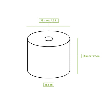 Eco thermal payment terminal-rolls 57 mm x 15 m, Ø 38 mm, unprinted