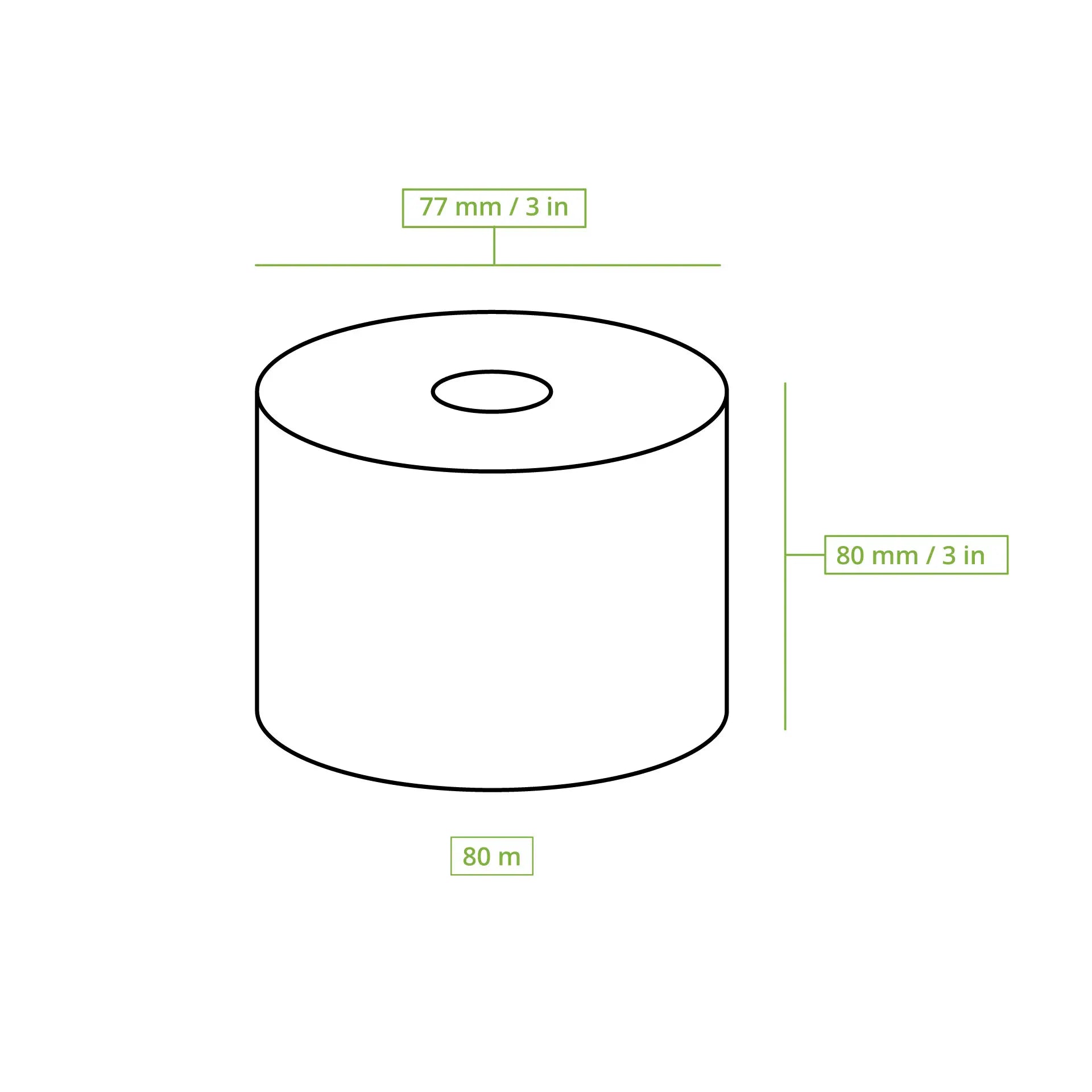 Eco Thermal Till Rolls 80 mm x 80 m, Ø 80 mm, unprinted