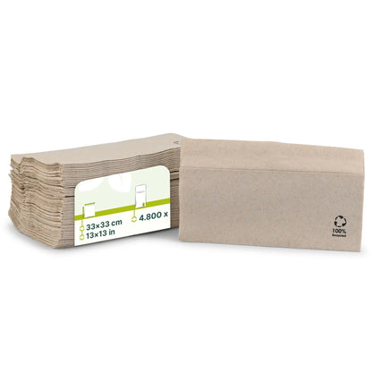 Servietten aus recyceltem Papier 33 x 33 cm, 1-lagig, 1/8 Falz, ungebleicht