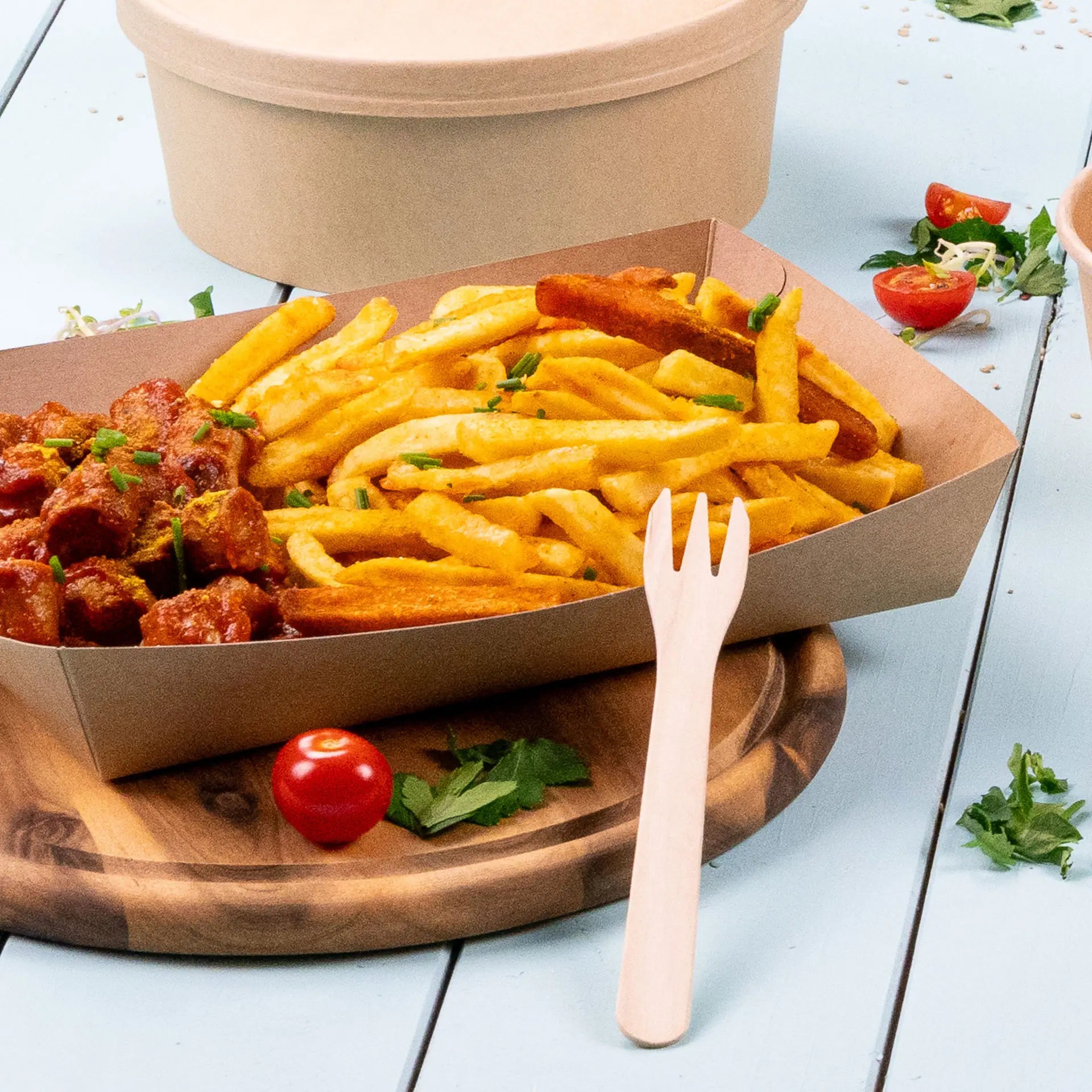 Pommesgabeln aus Holz XL 17,5 cm, Dreizack