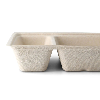 Bagasse chip tray, 2 compartments, 12 x 20 x 3.5 cm