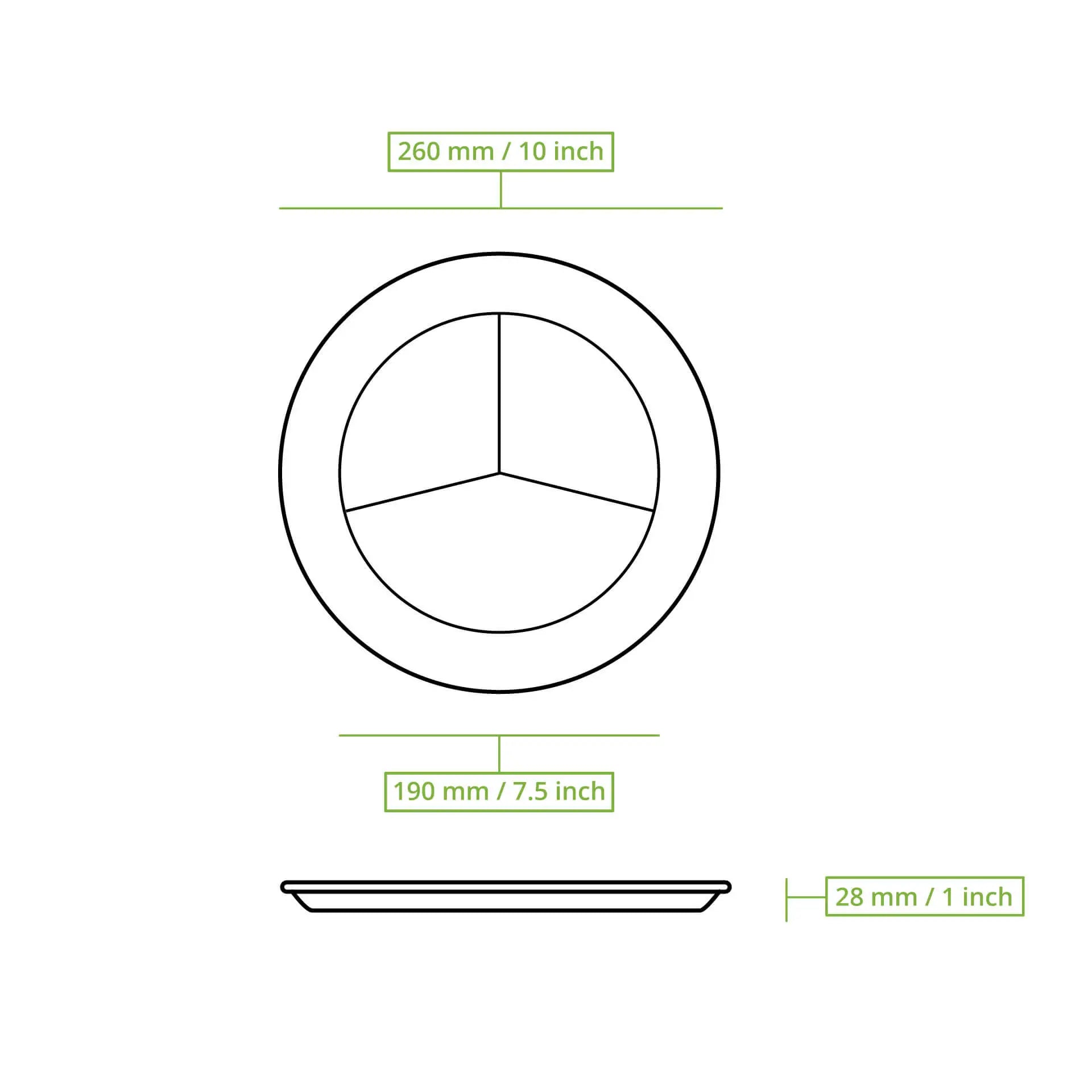 Menüteller aus Zuckerrohr Ø 26 cm, 3 Kammern, rund