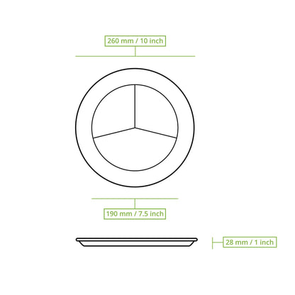 Menüteller aus Zuckerrohr Ø 26 cm, 3 Kammern, rund