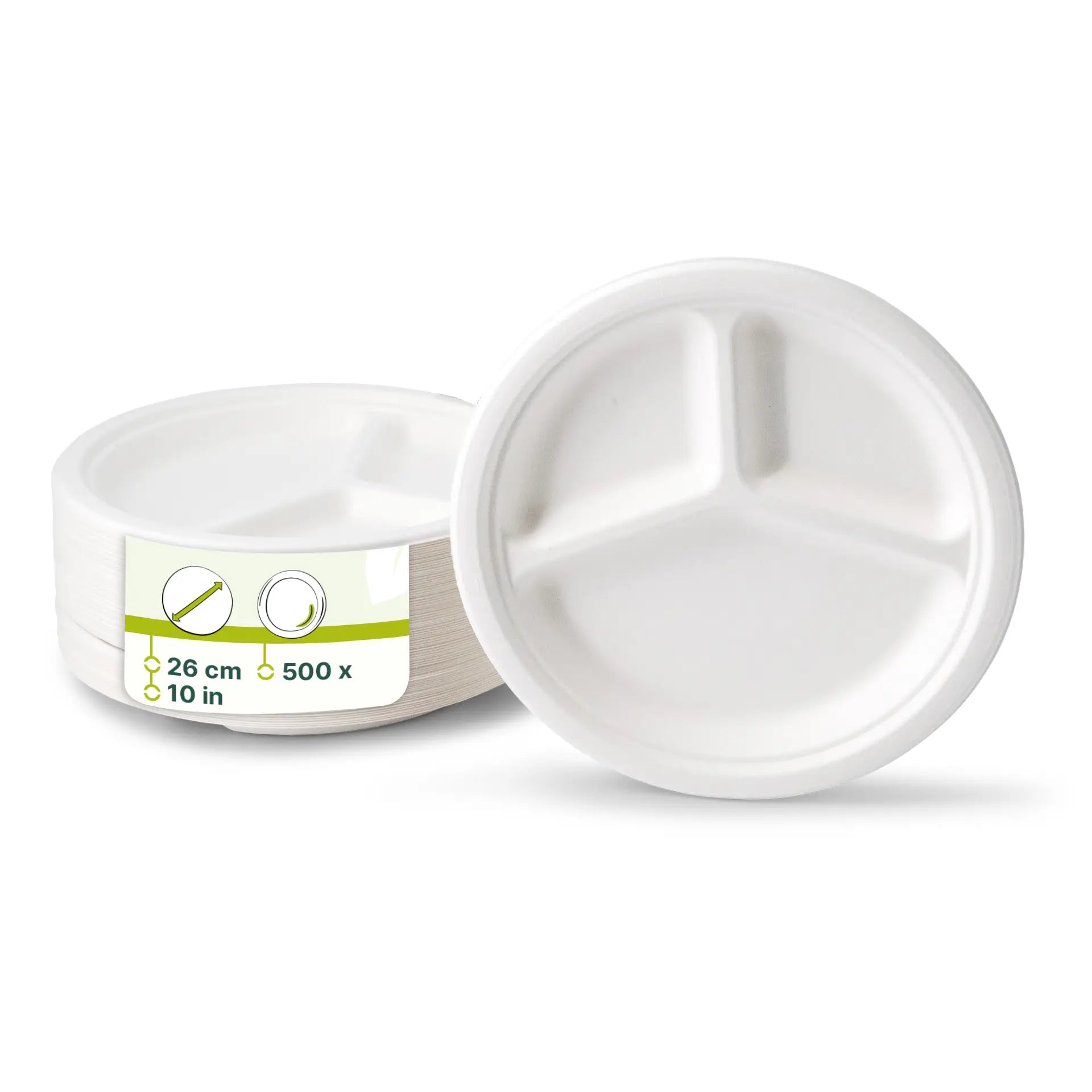 Menüteller aus Zuckerrohr Ø 26 cm, 3 Kammern, rund