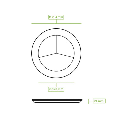 Ø 22 cm, Sugarcane-menu plate 3 compartments, round