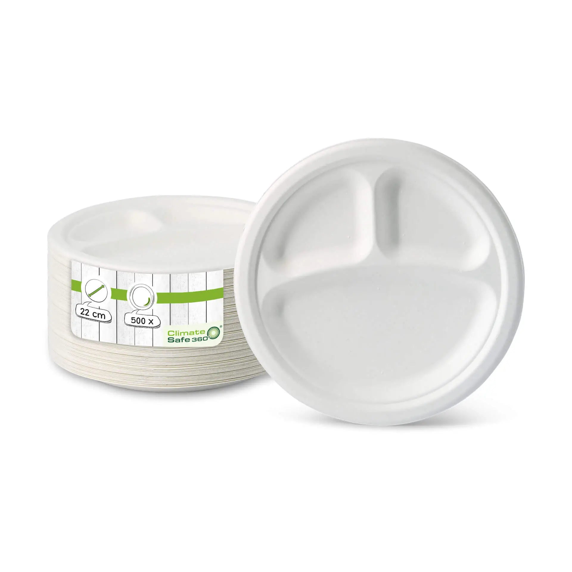 Ø 22 cm, Sugarcane-menu plate 3 compartments, round