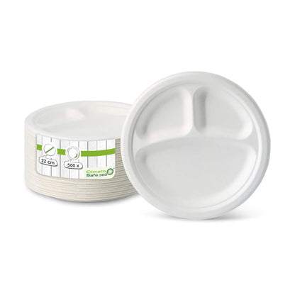 Ø 22 cm, Sugarcane-menu plate 3 compartments, round