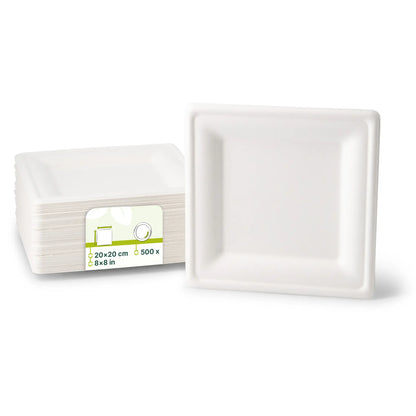 Teller aus Zuckerrohr 20 x 20 cm, quadratisch